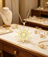 Collier Soleil et Lune, Bijou Étanche et Anti-ternissement, Plaqué Or, Motif Lune et Étoile
