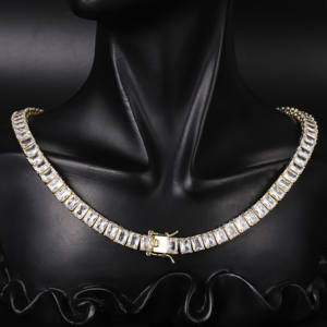 <span class=keywords><strong>Bijoux</strong></span> <span class=keywords><strong>d</strong></span>'<span class=keywords><strong>histoire</strong></span> de la mode CM collier de tennis en diamant plaqué <span class=keywords><strong>or</strong></span> 14 carats personnalisé Cadena De Tenis 5A chaînes baguette en zircone pour femmes - Product Image 6