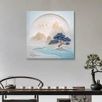 Peinture murale de paysage de style chinois en 3D avec éclairage LED, relief en relief, éclairage réglable, panneau lumineux artisanal pour la maison/le bureau