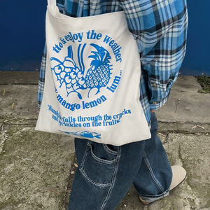 Trái cây in tùy chỉnh màn hình in 8oz bông <span class=keywords><strong>Tote</strong></span> Túi lười biếng phong cách Vai Túi với túi bên trong cho hàng ngày đi lại mua sắm - Product Image 4