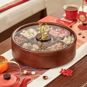 Chinese Style Walnut Wood Dried Fruit <b>Tray</b> Round 8-11 Compartments Solid Wood <b>Storage</b> Box For Home Living Room Tea Time - Product Image 4