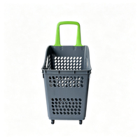 Panier de courses à roulettes renforcé de 60 L avec poignée longue, en plastique durable, pour les centres commerciaux