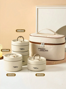 304 Stainless Steel Insulated Lunch Box Set Round Stackable Food Container with Leak Proof Lid and Thermal Bag for Office School - Product Image 2