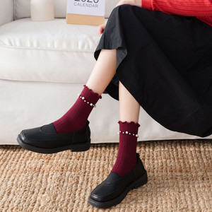 <span class=keywords><strong>Chaussettes</strong></span> ras du cou tendance pour femmes, motif volanté élégant avec perles, en coton tricoté, idéales pour le printemps – Vente en gros - Product Image 4