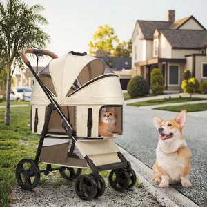 Poussette pliable réglable à 4 roues en fer D10 pour chiens et chats, légère, avec sac à sangle détachable, système de poussée, transportable en voiture - Product Image 5