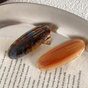 Pinza de Pelo Ovalada de Acetato de 5cm con Logotipo Personalizado, Hecha a Mano, Venta al por Mayor, Patrón de Caparazón de Tortuga, Brillo Espejo, Resina, Pinza de Pico de Pato - Product Image 3