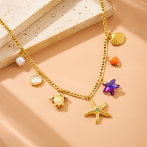 Fashion Marine Animal Starfish <b>Turtle</b> Pendant Stainless Steel <b>Necklace</b> Gift Charm Jewelry N2895 - Product Image 1