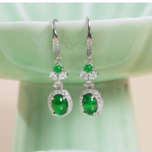 S925 עגילי טיפה ירוק משובצים צמודים לירוקים טבעיים עבור תכשיטים ואביזרים אופנתיים - Product Image 3