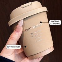 Gobelets en kraft beige mat de 8 oz avec couvercle en plastique à bec verseur, impression personnalisée dorée pour café à emporter, gobelet à café jetable à double paroi en papier