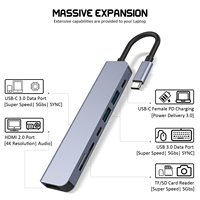 Hub esensial perjalanan 6-in-1 dengan 4K HDTV SD/TF pembaca USB 3.0 USB 2.0 100W PD untuk bekerja Backpacking/Remote dalam stok