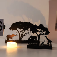 Porte-bougie moderne en métal sculpté, silhouette 3D d'éléphant, girafe, cerf, ornement, décoration d'intérieur, souvenir, cadeau