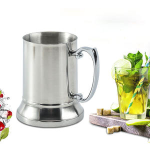 Jarra de Cerveza Personalizada con Logotipo, 450 ml, <span class=keywords><strong>Doble</strong></span> Pared, Acero Inoxidable 18/8, con Asa Plateada - Product Image 1