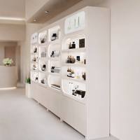 Armoire murale de présentation de produits de beauté personnalisée, beige, niche encastrée, étagère cosmétique avec éclairage LED pour salon de beauté