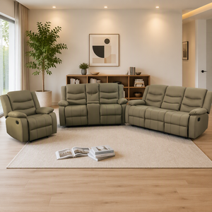 Ensemble de canapés inclinables en cuir synthétique 321 avec console de rangement et table rabattable pour la maison - Vente en gros directe usine - Product Image 4