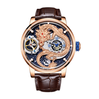 Montre automatique squelette HANBORO en or rose pour homme, cadran ciel étoilé de luxe, bracelet en cuir