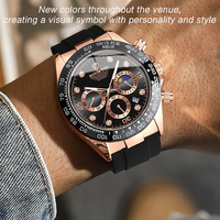 Jam Tangan Pria BINBOND B1727 1727 Tahan Air 3ATM Mesin Quartz Jarum Bercahaya Tali Silikon Fashion Mewah Multi-warna untuk Pria