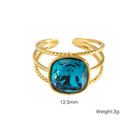 F029 Bagues ouvertes tendance en acier inoxydable avec pierres naturelles (Opale, Turquoise, Labradorite) et zircon pavé pour femmes et hommes