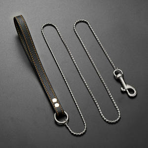 2022 yeni varış el yapımı köpek tasma ile katı altın yılan zinciri paslanmaz çelik ve deri Jeweled perçinler ile dekore - Product Image 5