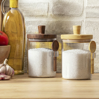 Bocaux à épices en verre hermétiques et écologiques avec couvercle et cuillère en bois d'acacia pour le stockage des épices en poudre et des assaisonnements dans la cuisine