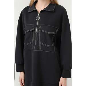 Ensemble en tricot pour femme avec détails de couture et poches, manches longues, décontracté, toutes saisons, indigo marine, S L - Product Image 1