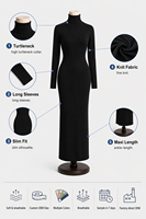 Robe longue en maille à col roulé 280 GSM pour femme, coupe ajustée, élégante et confortable pour l'hiver, idéale pour les affaires, opaque, avec logo personnalisé, OEM, vente en gros