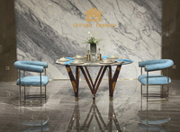 Italienische leichte Luxus kalte Jade Luxus Steintisch Luxus Villa Restaurant Esszimmer runden Tisch Haushalt