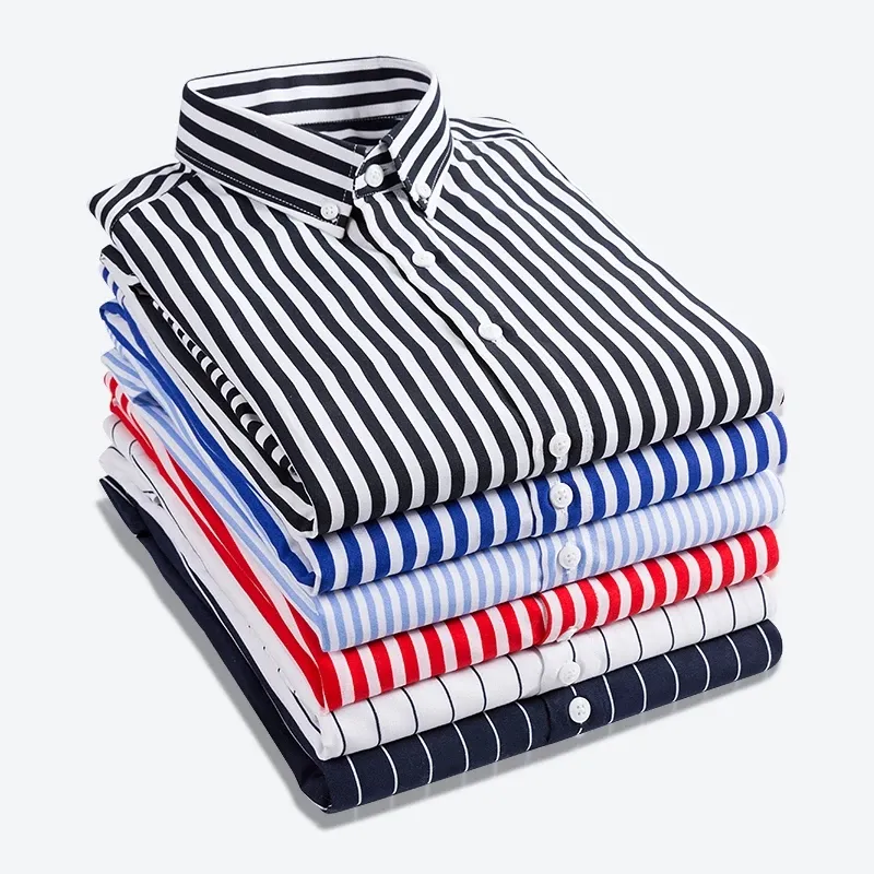 Custom Button Up Shirt Men's Fashion Striped Dress Long Sleeve Business Casual Slim Shirt