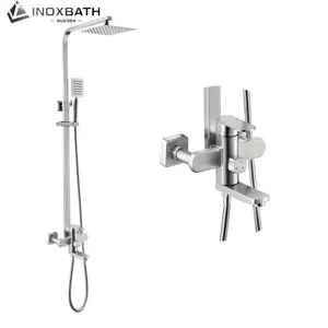 Shower Memproduksi Stainless Steel Dinding Mount Square Rain Shower Kamar Mandi Set Lengkap