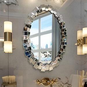 <b>Bathroom</b> Living Room Modern Round Glass Splicing <b>Wall</b> <b>Mirror</b> Silver Beveled Home Decor Vanity <b>Mirror</b> - Product Image 3