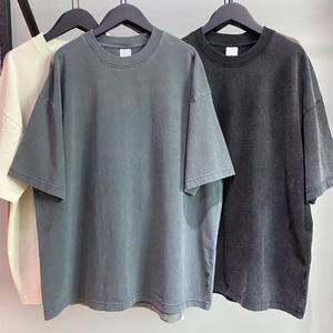 T-shirt da Uomo Oversize in 100% Cotone Stile Streetwear Hip Hop Tinta Unita con Stampa Grafica e Logo Personalizzato Lavaggio Acido Vintage - Product Image 2