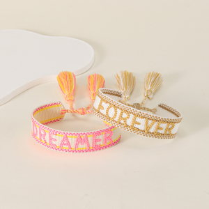 Braccialetti con ciondoli a nappa regolabili all'ingrosso 2026, braccialetti alla moda con ricamo personalizzato a lettera per ragazze - Product Image 3