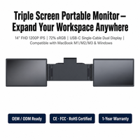 Écran portable triple AHXJKA 14 pouces IPS 1920x1200 16:10 60Hz compatible USB-C Thunderbolt pour extension d'écran d'ordinateur portable Win Mac