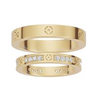 Ensemble de bagues créatives pour couple avec zircon serti à griffes, plaqué or - Cadeau de fiançailles, de mariage ou d'anniversaire