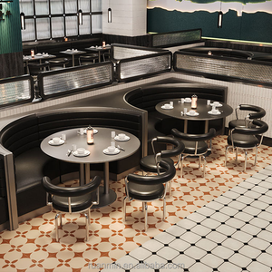 Ristorante su misura panca senza schienale <span class=keywords><strong>stile</strong></span> <span class=keywords><strong>industriale</strong></span> Coffee Shop tavolo da pranzo e sedia a muro nero stand sofà set - Product Image 4