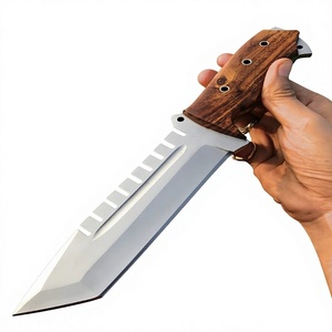 Cuchillo de Caza de Hoja Fija Tanto de Acero con Alto Contenido de Carbono, Mango de Madera, Borda Recta de 5MM de Grosor, Herramienta de Supervivencia para Exteriores, DIY OEM - Product Image 2
