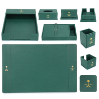 Ensemble de Bureau de Papeterie en Cuir Vert 8 Pièces de Luxe pour Hôtels Exécutifs et Bureaux Gouvernementaux d'Arabie Saoudite, Organisateur d'Accessoires de Bureau