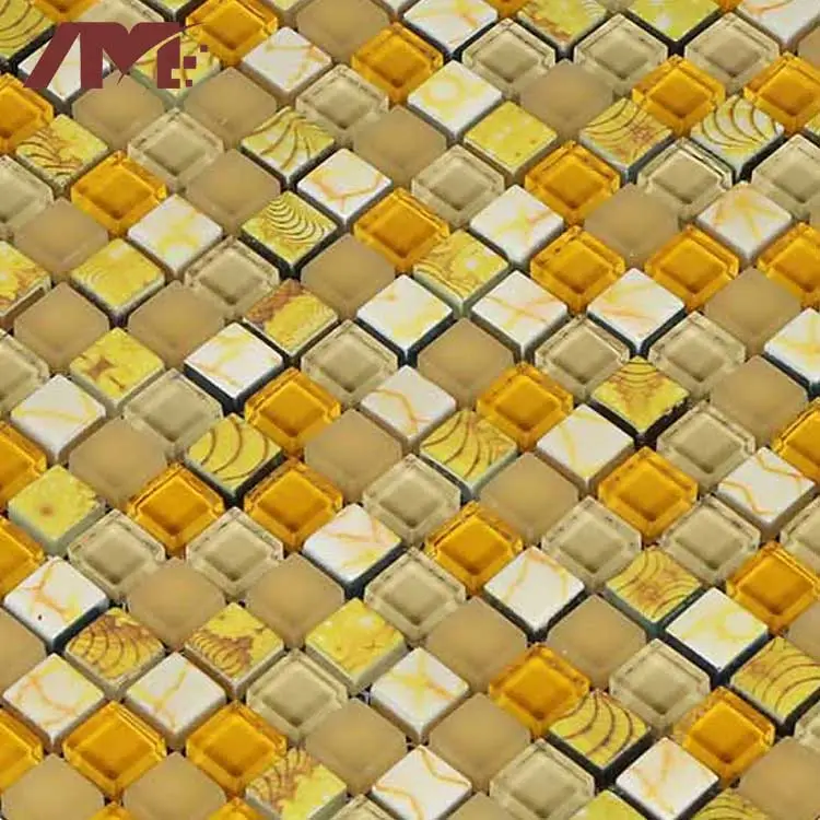 Mosaïque de verre, 300x300, usine chinoise de couleur jaune et or, nouveau modèle