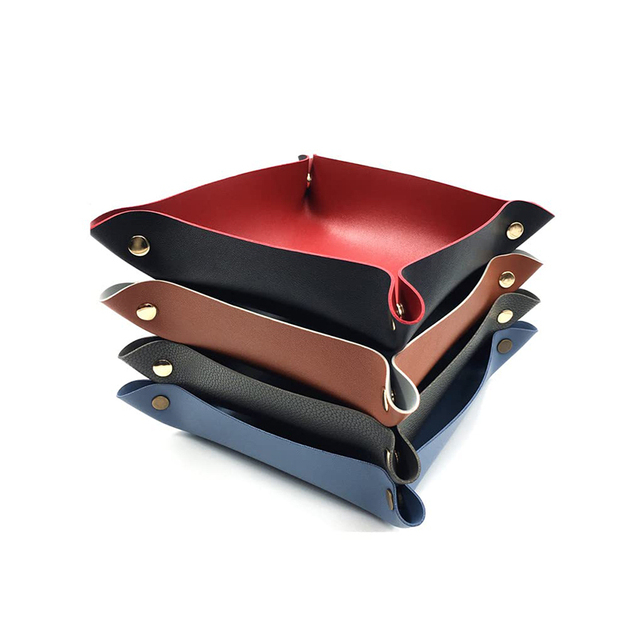 Creative Double Sides Color Dice Tray PU Leather Catchall Storage Keys Trays Home Office Desktop Storage Organizer Accessories