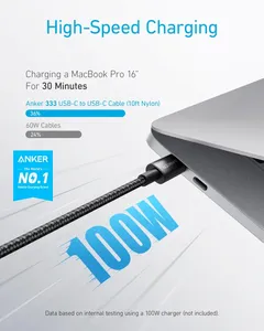 Câble de charge USB C vers USB C <span class=keywords><strong>Anker</strong></span> 333, pack double, câble USB Type C 100 W, charge rapide, compatible avec MacBook Pro - Product Image 2