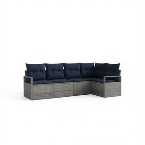 ชุดโซฟาหวายเทียมสีเทาสำหรับสวน 5 ที่นั่ง เฟอร์นิเจอร์กลางแจ้ง ดีไซน์ร่วมสมัย - Product Image 1