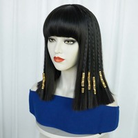 Accessoires de costume d'Halloween pour femmes, perruque courte et droite noire de style égyptien Cléopâtre, cosplay, TRAD-011