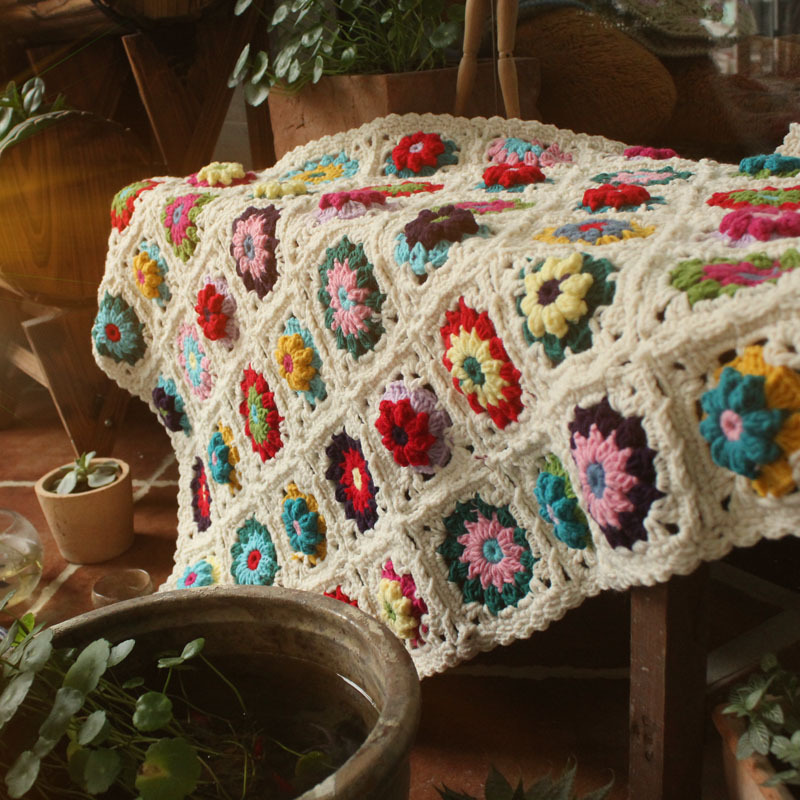 Y-F 80*60 Vintage Rétro boho crochet afghan mamie fleur décoratif confort jeter couvertures pour la décoration intérieure
