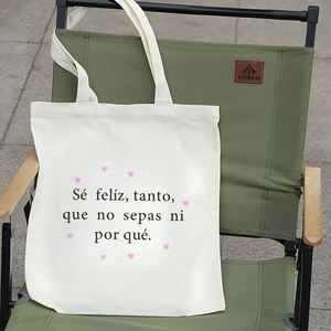 Sac fourre-tout en toile inspiré de l'Espagne, imprimé recto-verso, grande capacité, réutilisable, avec motif de cœurs roses, 1 pièce. - Product Image 2