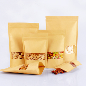 Trong Kho Nắp Kéo Thân Thiện Với Môi Bao Bì Thực Phẩm Dây Kéo Túi Doypack Ziplock Nâu Kraft Giấy Thủ Công Đứng lên Túi Với Cửa Sổ - Product Image 1