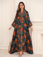 Luxuriöses Vintage-Blumendruck-Abaya-Kleid mit Stehkragen und Stickerei, Modest Couture Kaftan Abaya Bedrucktes Langes Kleid