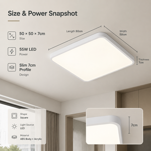 Lámpara de techo LED cuadrada moderna de 55W, montaje en superficie de acrílico, tricolor, para dormitorio, sala de estar, pasillo, decoración del hogar - Product Image 4