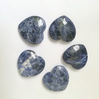 Batu Sodalite Bentuk Hati, Kristal Biru Poles, Batu Genggam Bentuk Hati untuk Meditasi, Dekorasi Rumah, Grosir