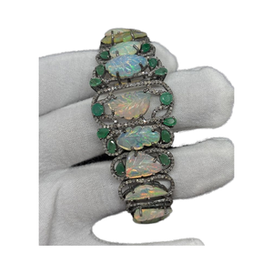 Ethiopian Opal Emerald <b>Bracelet</b> Diamond Pave 925 Sterling Silver 7 Inch Handmade Gemstone Jewelry Gift <b>For</b> Her - Product Image 1