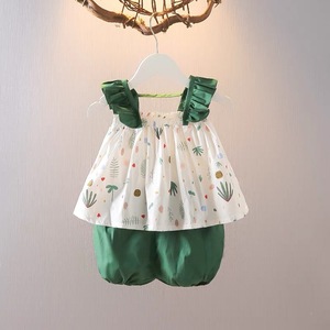 Abito in due pezzi estivo da 2025 per bambine alla moda pantaloncini di cotone e t-shirt Look Casual da bambina - Product Image 5