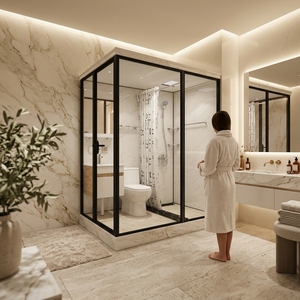 YEETE Cabina Bagno Prefabbricata - Modulo Doccia All-in-One con WC, Lavabo e Riscaldatore 3-in-1 per Hotel e Appartamenti - Product Image 4